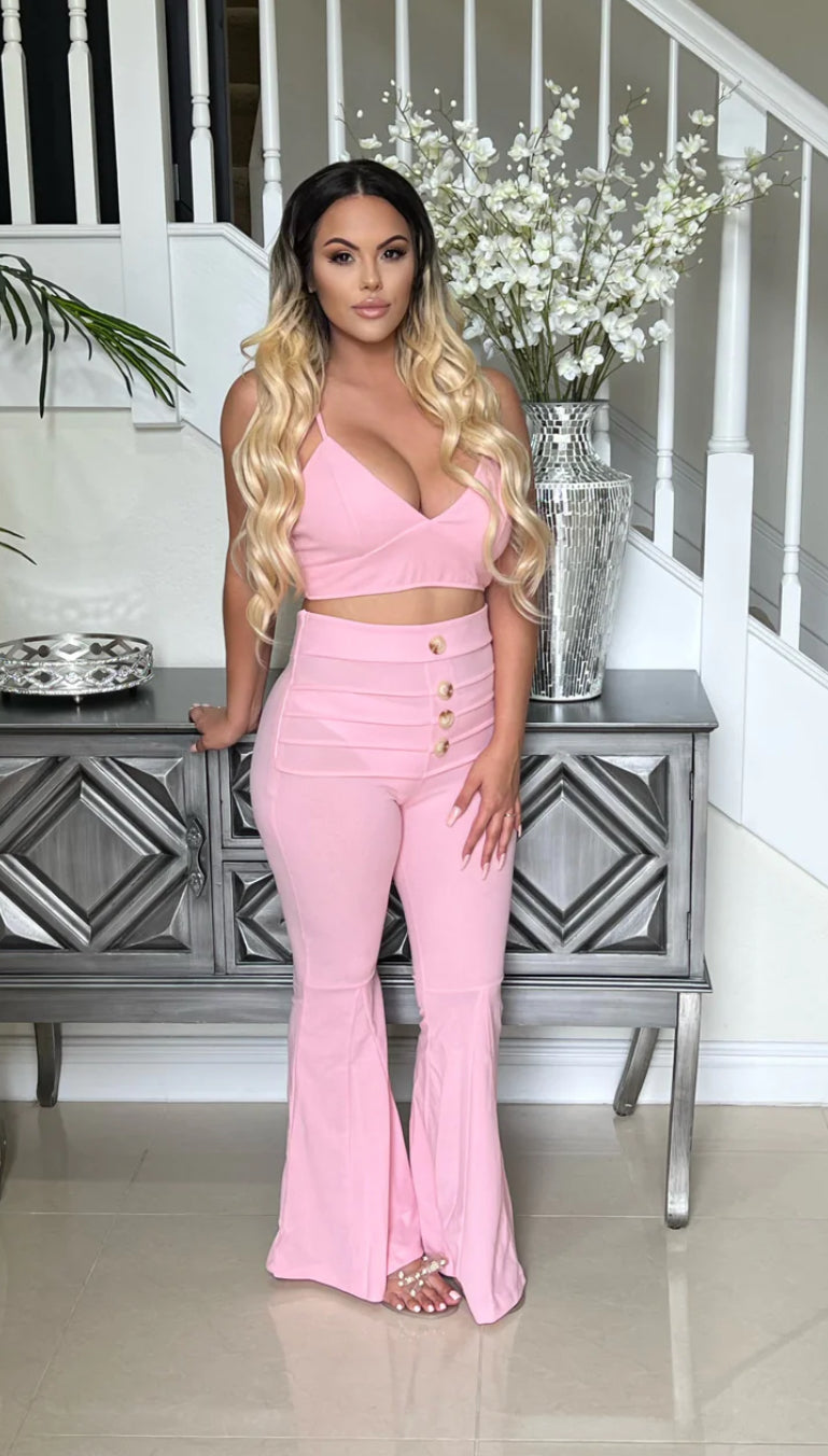Pink Baby Two Piece Crop Top Pants Set