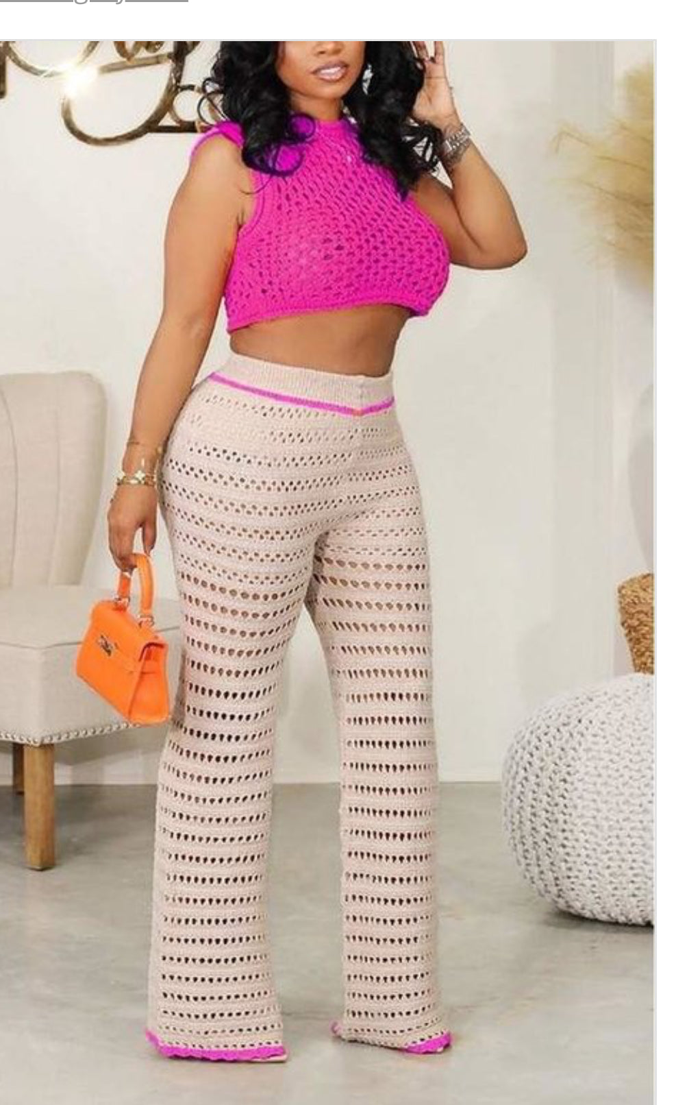 Unhinged Neon Pink Two Piece Crochet Pants Set