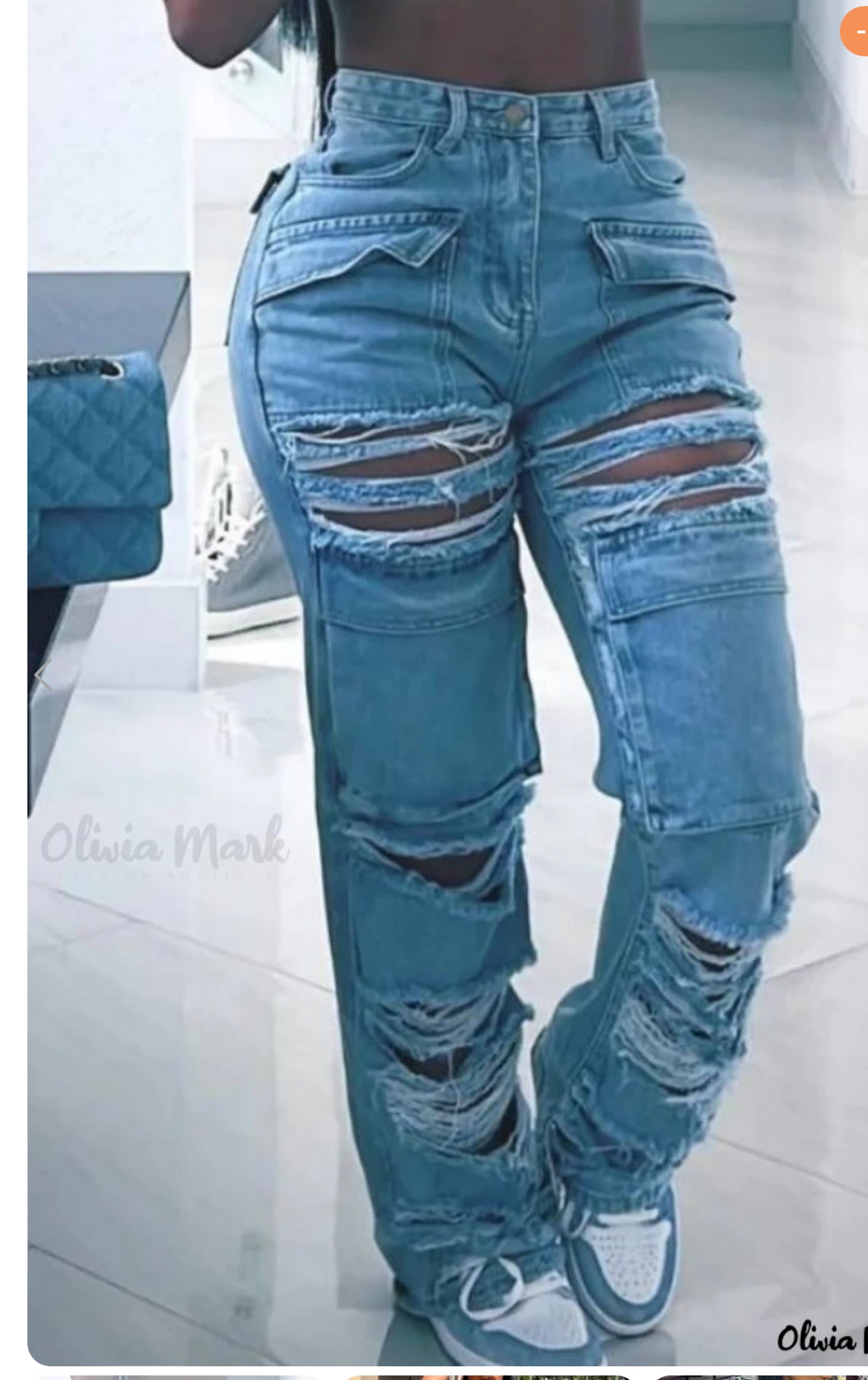 Jeans de mezclilla desgastados de talle alto (sin estiramiento)