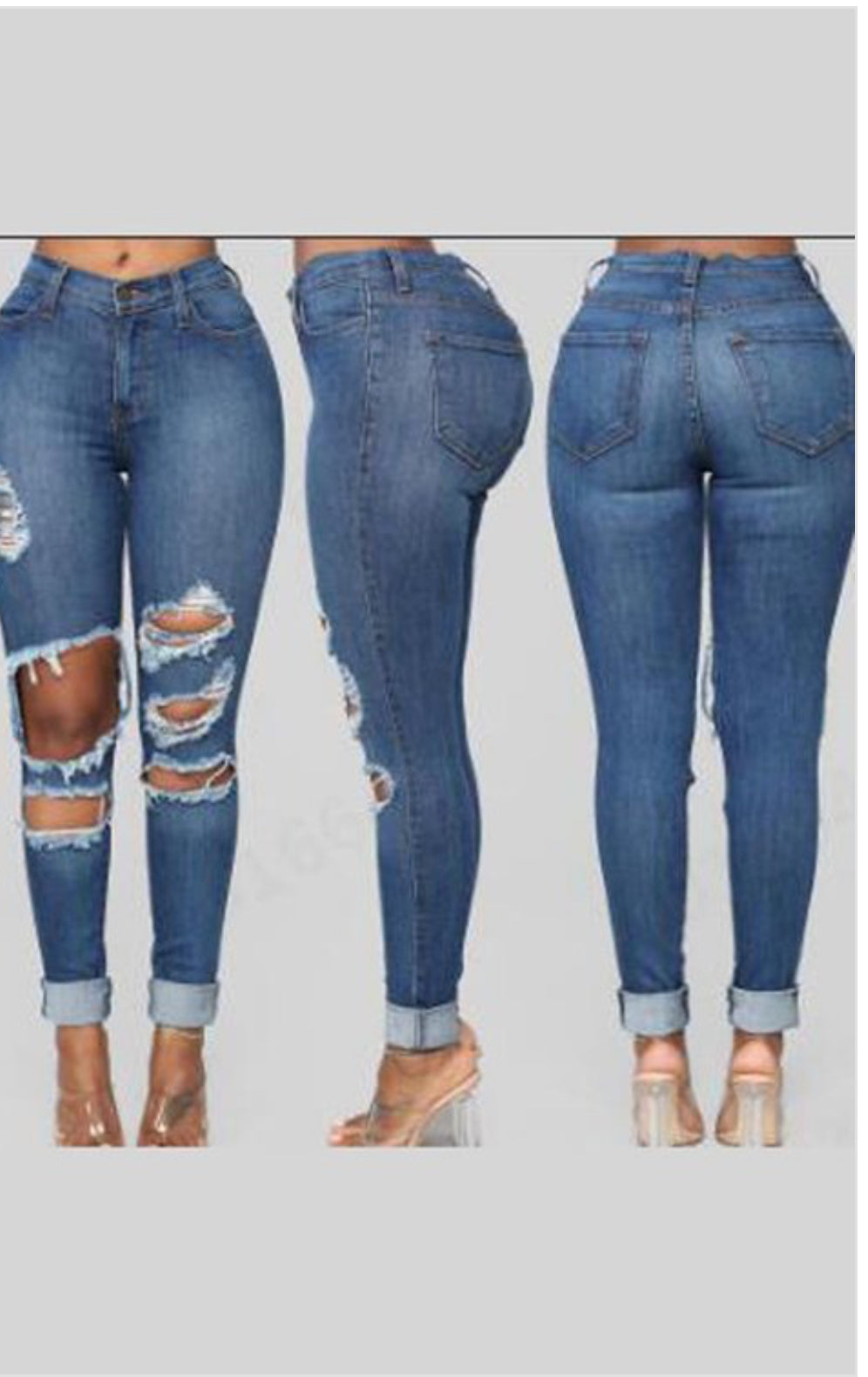 Vaqueros ajustados de talle alto con roturas de Denim Queen